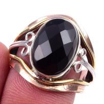 Natural Black Onex Gemstone Handmade 925 Sterling Silver Two Tone Ring S.7 z9h29