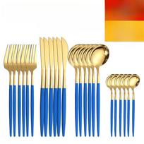 Nerūdijančio plieno stalo įrankiai 24 dalių stalo įrankių Vakarų stalo įrankiai desertinis šaukštas dovanų rinkinys 29.5*9.5*7.5 mėlyna/auksas