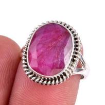 Red Ruby(Simulated) Gemstone Handmade 925 Sterling Silver Gift Ring S.6.5 H8P91