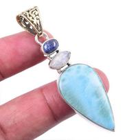 Natural Republic Larimar,Moon Stone Gemstone 925 Solid Silver Pendant 2.25  f8r63 white