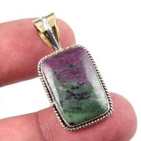 Ruby In Zoisite Lab-Created 925 Sterling Silver Gift Two Tone Pendant 1.25  d4H09