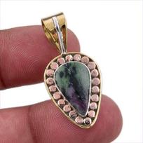 Ruby In Zoisite Lab-Created 925 Sterling Silver Gift Two Tone Pendant 1.25  Y7a41