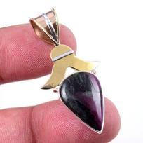 Ruby In Zoisite Lab-Created 925 Sterling Silver Gift Two Tone Pendant 1.50  D0F65