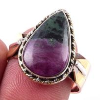 Ruby In Zoisite Handmade Lab-Created 925 Sterling Silver Two Tone Ring S.9 r1q03