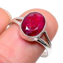 Red Ruby(Simulated) Gemstone Handmade 925 Sterling Silver Jewelry Ring S.9 R4i36