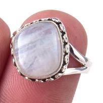Natural Rainbow Moon Stone Gemstone Handmade 925 Sterling Silver Ring S.7 f3H18 white