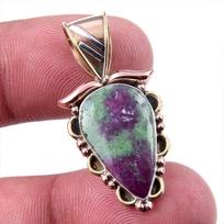 Ruby In Zoisite Lab-Created 925 Sterling Silver Gift Two Tone Pendant 1.50  B3G42