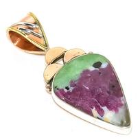 Ruby In Zoisite Lab-Created 925 Sterling Silver Gift Two Tone Pendant 1.75  i9F91