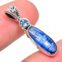 Natural Kyanite,Blue Topaz Gemstone 925 Solid Sterling Silver Pendant 1.18  W6J94