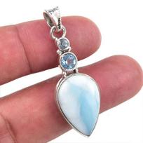 Natural Republic Larimar,Blue Topaz 925 Solid Sterling Silver Pendant 1.75  i2Y55