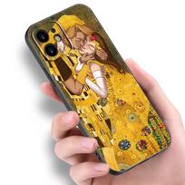 Gustav Klimt „Kiss“ telefono dėklas, skirtas Apple iPhone 14 13 12 Mini 11 Pro Max 7 8 XR X XS 7 8 Plus SE 2020 2022 juodas dangtelis iPhone 14 brown