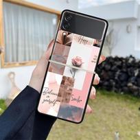 Prabangus dėklas Samsung Galaxy Z Flip 4 3 5G juodas PC kietas telefono dėklas madingas galinis dangtelis ZFlip Funda rožinė gėlė kietas apvalkalas Sac Samsung Z Flip 4 5G