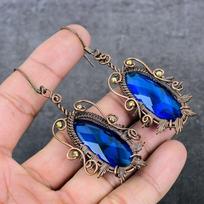 Natural Blue Topaz Gemstone Handmade Copper Wire Wrap Gift Jewelry Earring 3.15  t3m81