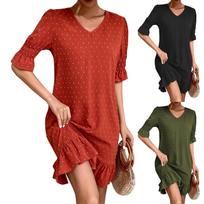 Women's V-neck Loose And Fashionable Lazy Style Mid Length Temperament Dress L juoda