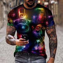 Men's T-shirt Artistic Color Entertainment Game Controller Pattern Line Splicing 3D Casual Short Sleeved Fashionable Clothes XXL