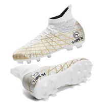 Football Shoes 31-48 Men's High-top Football Shoes Large Size Children's Artificial Lawn   Long Nail Green Football Boots Training Black Sneakers 32 balta