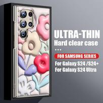 Samsung S24 S22 Ultra Plus S23 S21 S20 Fe A55 A35 A25 A15 A54 A34 A53 5g Reljefinis aliejinis paveikslas Gėlės raštas Atsparus smūgiams PC kietas plonas telefono dėklas Samsung S24