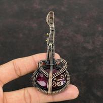 Faceted Kashmir Ruby Gemstone Pendant Copper Wire Wrapped Pendant Guitar Pendant Handmade Copper Jewelry Music Instrument Jewelry For Gift
