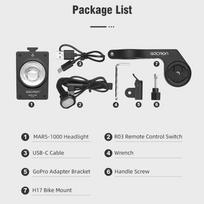 Bicycle Hoisting Headlight 1000lm Anti-glare  For Road Cycling IP67 Waterproof USB-C Rechargeable Bike Lamp MARS-1000 black