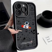 „Cute Planet Astronaut Pattern“ telefono dėklas, skirtas „iPhone 16 15 Plus 14 13 Pro Max 12 Pro 11 XR XS 8 7“ smūgiams atsparus matinis minkštas TPU dangtelis iPhone 15 juoda