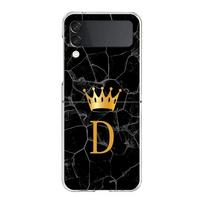 Phone Case For Samsung Galaxy Z Flip 3 4 5 Transparent fold High Hard PC Shell For Galaxy Z Flip 3 5 Cover Crown Letter A To Z Galaxy Z Flip 3