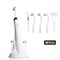 Ultrasonic Dental Cleaner LED Guide 15000rpm Battery Power with 5 Replaceable Clean Heads white