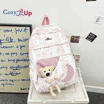 Cute Bear Cartoon Elementary School Student Schoolbag Female Lightweight Nylon Large-capacity Letter Backpack All-match Backpack 30x45x14cm juoda