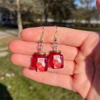 Novel Strawberry Jam Jar Dangle Earrings Resin Drop Earrings  Accessories Unique Ear Jewelry Gift.