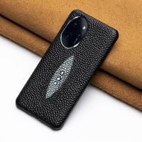 Genuine Leather Half-Cover Case for Honor 90/90Pro, Cowhide Pearl Fish Pattern, High-End Protective Cover. Honor 70 juoda