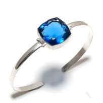 London Blue Topaz Gemstone 925 Sterling Silver Cuff Bangle Adjustable d5W01