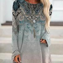 2024 Europe and the United States autumn new women's round neck long sleeve printed T-shirt hoodie dress woman L gray