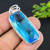 Blue Topaz Gemstone Handmade 925 Sterling Silver Jewelry Pendant 2.01  V5S33