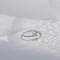 999 Pure Silver Bamboo Leaf Connecting Ring Female Ins Special-Interest Design Ring Personality Simple Cold Style Opening Hand Jewelry Opening is adjustable
