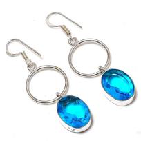 Blue Topaz Gemstone Handmade 925 Sterling Silver Jewelry Earring 2.25  s3o65
