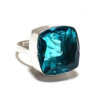 Blue Topaz Gemstone Handmade 925 Sterling Silver Jewelry Ring Size 8.5 l6s43