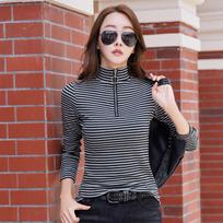 Pullover Half High Neck Zipper Women's  Solid Stripe Contrast Long Sleeve  Underlay Elegant Casual  Spring and Autumn Tops Plus Size XXXL juoda
