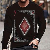 Vintage Playing Card Pattern T-shirt Streetwear Fall Loose Men's Long Sleeve Round Neck 3D Square A Print T Shirts Clothing 5Xl 4XL gray