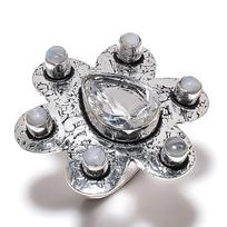 Rainbow Moonstone, Topaz Gemstone 925 Sterling Silver Jewelry Ring Size 10 N9a85