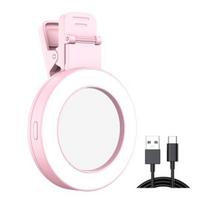 LED asmenukės žiedo lemputė 180 laipsnių pasukamas dizainas, ypač ryškus, 3 režimai, įkraunamas telefono magnetinis asmenukės šviestuvas makiažo užpildymo lemputė su veidrodžiu rožinė