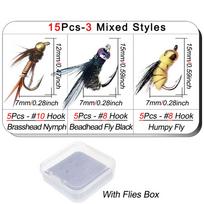 15Pcs Brass Copper Head Fast Sinking Nymph Scud Bug Worm Flies Trout/Bass Fly Fishing Lure Bait 15Pcs/3 Mixed Styles black