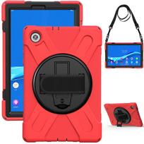 Lenovo 10.1-inch Tablet Silicone Protective Case with Rotating Bracket for Anti-Fall Protection Without Shoulder Strap raudona