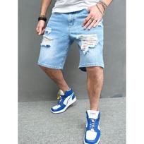 2024 Summer Men'S Five Point Casual Piercing Trend Mid Pants Scratched Shorts 28 mėlyna