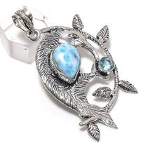 Natural Larimar, Topaz Gemstone 925 Sterling Silver Jewelry Pendant 2.56  F2E11