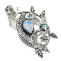 Natural Milky Opal, Topaz 925 Sterling Silver Jewelry Pendant 2.56  a2k98