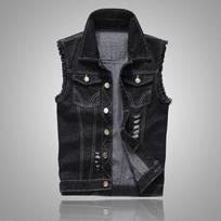 Men's Casual Vintage Plus Size Vests Denim Sleeveless Vest 6XL juoda