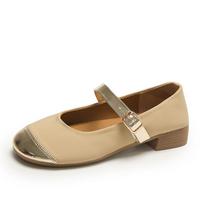 fashion New Retro Women Ballet Flats Shoes Fashion Elegant Shallow Square Toe Shoes Ladies Outdoor Dress Flats Mary Jane Shoes 35 smėlis