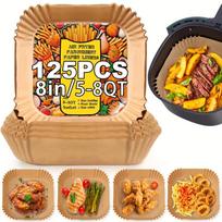 125-Piece 8-Inch Unbleached Non-Stick Parchment Disposable Air Fryer Liners - Oil and Water Resistant, Food Grade, Perfect for Air Fryers 125PCS/SET
