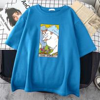 The Fool Sad Cat Meme Print Mans Tee Clothing Vintage Personality Street Tops All-math Oversize Short Sleeve Men Cotton T-Shirts S juoda