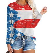 Casual Women T-shirt Flag Pentagram Digital 3D Printing Long Sleeve O neck Loose Shirt Women Clothes Fashion Summer Tops 4XL