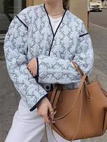 American Fashion Vintage Floral Print Flower Coat Autumn Aesthetic V Neck Cardigan Tops New Long Sleeve Retro Cotton Padded Jacket S mėlyna